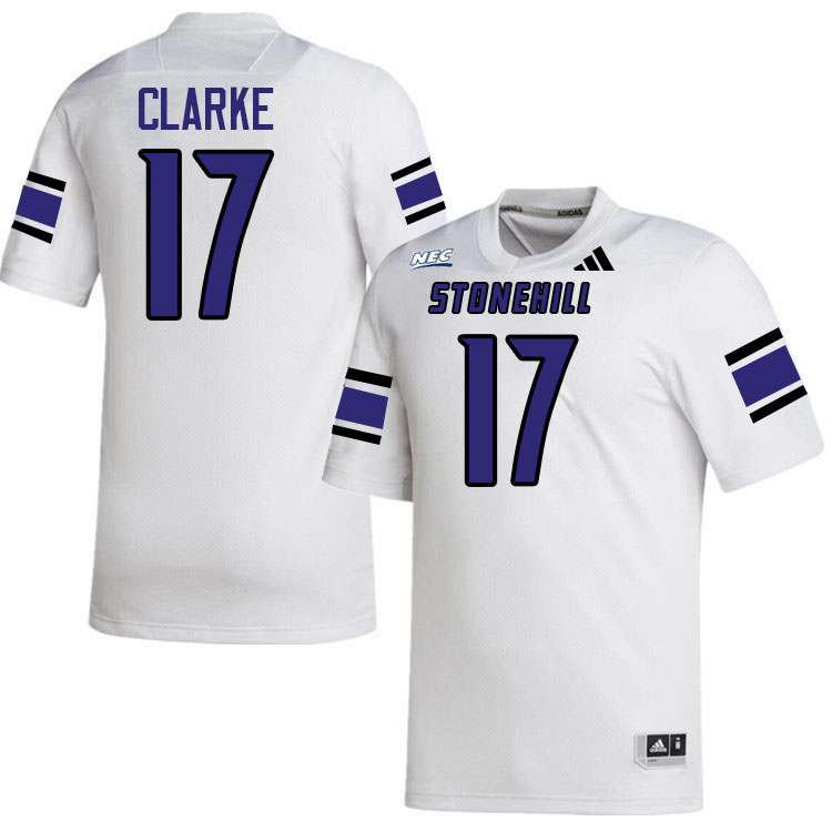 Stonehill Skyhawks #17 Cole Clarke College Football Jerseys,Uniforms Stitched-White
